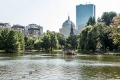 Boston, Massachusetts, tourists enjoying ride on famous swan boats at Boston Public Garden sunny day royalty free stock image Boston, Massachusetts, tourists enjoying ride on famous swan boats at Boston Public Garden sunny day royalty free stock image
