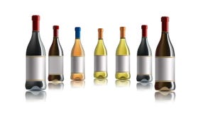 Botella de vino rojo Conjunto de blanco, de rosa, y de botellas de vino rojo Aislado en el fondo blanco stock de ilustración Botella de vino rojo Conjunto de blanco, de rosa, y de botellas de vino rojo Aislado en el fondo blanco stock de ilustración