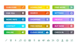 Botones del Web Iconos de Internet y elementos planos coloreados modernos del ui del vector de la plantilla de los botones libre illustration Botones del Web Iconos de Internet y elementos planos coloreados modernos del ui del vector de la plantilla de los botones libre illustration