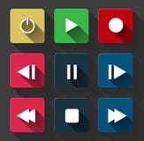 Botones redondos blancos del control determinado del reproductor multimedia del icono del símbolo fotografía de archivo Botones redondos blancos del control determinado del reproductor multimedia del icono del símbolo fotografía de archivo