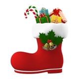 Botte de Santa Claus bourrée des présents illustration 3D illustration stock Botte de Santa Claus bourrée des présents illustration 3D illustration stock