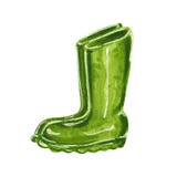 Bottes en caoutchouc de jardin vert, illustration tirée par la main d'aquarelle illustration stock Bottes en caoutchouc de jardin vert, illustration tirée par la main d'aquarelle illustration stock
