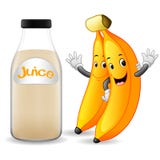 Bottiglia del succo della banana con il fumetto sveglio della banana royalty illustrazione gratis Bottiglia del succo della banana con il fumetto sveglio della banana royalty illustrazione gratis