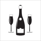 Bottle of champagne wine with two glasses. Linear illustration. EPS 10 stock illustration Bottle of champagne wine with two glasses. Linear illustration. EPS 10 stock illustration