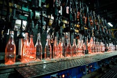 Bottle factory, row of glass bottles