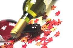 Bottles Of Wine And Autumn Leaves Stock Image
