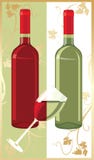 Bottles with red and white wine and a glass between them royalty free illustration Bottles with red and white wine and a glass between them royalty free illustration