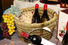 Bottles With Wine In A Basket Royalty Free Stock Images