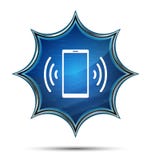 Bottone blu dello sprazzo di sole vetroso magico dell'icona del segnale della rete di Smartphone illustrazione di stock Bottone blu dello sprazzo di sole vetroso magico dell'icona del segnale della rete di Smartphone illustrazione di stock
