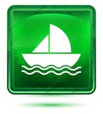 Botón cuadrado verde claro de neón del icono del velero libre illustration Botón cuadrado verde claro de neón del icono del velero libre illustration