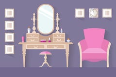 Boudoir del ` s delle donne Interior design, spogliatoio di vettore royalty illustrazione gratis Boudoir del ` s delle donne Interior design, spogliatoio di vettore royalty illustrazione gratis