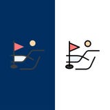 Boule, champ, icônes de sport de golf L'appartement et la ligne icône remplie ont placé le fond bleu de vecteur illustration de vecteur Boule, champ, icônes de sport de golf L'appartement et la ligne icône remplie ont placé le fond bleu de vecteur illustration de vecteur