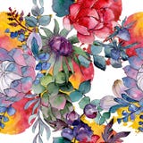Bouqet Succulent Floral Botanical Flowers. Watercolor Background Illustration Set. Seamless Background Pattern. Stock Photography Bouqet Succulent Floral Botanical Flowers. Watercolor Background Illustration Set. Seamless Background Pattern. Stock Photography