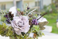 Bouquet has Christmas tree branches and artificial flowers. Royalty Free Stock Photos Bouquet has Christmas tree branches and artificial flowers. Royalty Free Stock Photos