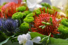 Bouquet Of Colourful Exotic Flowers Close-up As Gift Royalty Free Stock Images