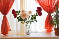 Bouquet Of Roses On Window Sill Stock Photography Bouquet Of Roses On Window Sill Stock Photography