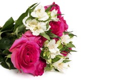 Bouquet of roses and Alstroemeria on a white background. royalty free stock images Bouquet of roses and Alstroemeria on a white background. royalty free stock images