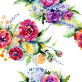 Bouquets Floral Botanical Flower. Watercolor Illustration Set. Seamless Background Pattern. Stock Images