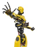 Bourdon superbe de robot jaune méga arrêtant l'ennemi à un arrière-plan blanc Bourdon superbe de robot jaune méga arrêtant l'ennemi à un arrière-plan blanc