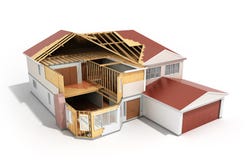bouw Huis het Driedimensionele 3d beeld op witte backgroun teruggeeft royalty-vrije illustratie bouw Huis het Driedimensionele 3d beeld op witte backgroun teruggeeft royalty-vrije illustratie