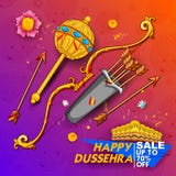 Bow and arrow of Lord Rama and ten headed Ravana for Happy Dussehra Navratri sale promotion festival of India vector illustration Bow and arrow of Lord Rama and ten headed Ravana for Happy Dussehra Navratri sale promotion festival of India vector illustration