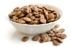 Bowl of chocolate chip cookies cereal isolated. stock images Bowl of chocolate chip cookies cereal isolated. stock images