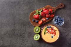 Bowl of fresh yogurt smoothie with fruits royalty free stock image Bowl of fresh yogurt smoothie with fruits royalty free stock image