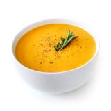 Bowl Of Pumpkin And Carrot Cream Soup Isolated On White Background Stock Images