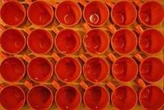 A Box of Brown Orange Mugs with Top View royalty free stock photography A Box of Brown Orange Mugs with Top View royalty free stock photography