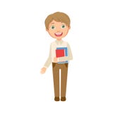 Boy In Brown Trousers And White Vest Holding Books Happy Schoolkid In School Uniform Standing And Smiling Cartoon Stock Photo Boy In Brown Trousers And White Vest Holding Books Happy Schoolkid In School Uniform Standing And Smiling Cartoon Stock Photo