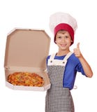 Boy Chef Hold Box With Pizza Stock Photography Boy Chef Hold Box With Pizza Stock Photography