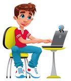 Boy and computer. vector illustration Boy and computer. vector illustration