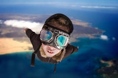 Boy Flying, Daydreaming He´s A Pilot Royalty Free Stock Photography Boy Flying, Daydreaming He´s A Pilot Royalty Free Stock Photography