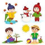 Boy and the four seasons Royalty Free Stock Photo Boy and the four seasons Royalty Free Stock Photo