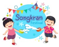 Boy and girl enjoy splashing water in Songkran festival Thailand