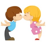 Cute couple of kids. the boy kisses the girl. Valentika stock illustration Cute couple of kids. the boy kisses the girl. Valentika stock illustration