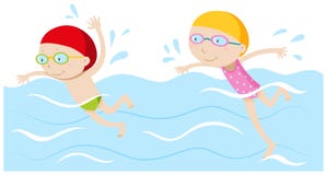 Cartoon Little Girl Swimmer In The Swimming Pool Stock Vector - Illustration of funny, comic 