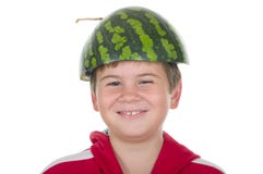 Boy In A Cap From A Water-melon Royalty Free Stock Photo