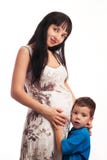 Boy Pressed Against Her Stomach Pregnant Momt Royalty Free Stock Image Boy Pressed Against Her Stomach Pregnant Momt Royalty Free Stock Image