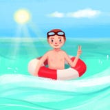 A boy in the sea with a lifebuoy royalty free illustration A boy in the sea with a lifebuoy royalty free illustration