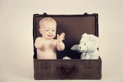 Boy in Vintage Suitcase royalty free stock image Boy in Vintage Suitcase royalty free stock image