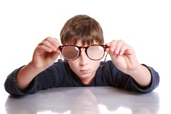 Boy With Glasses And Low Vision Royalty Free Stock Photo