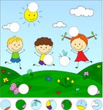 Boys And A Girl Playing In The Meadow. Complete The Puzzle And F Royalty Free Stock Photo