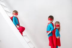 Boys and girl playing Superhero. stock image Boys and girl playing Superhero. stock image