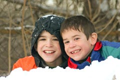 Boys Playing Outside In Snow Stock Images