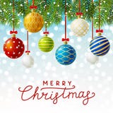 Bożenarodzeniowy kartka z pozdrowieniami z Xmas piłkami ilustracji Bożenarodzeniowy kartka z pozdrowieniami z Xmas piłkami ilustracji
