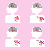 Brain and heart cartoon fighting together inside body stock illustration Brain and heart cartoon fighting together inside body stock illustration