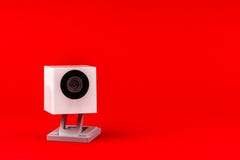 branco em um fundo vermelho, objeto da câmara web, Internet, tecnologia c imagem de stock branco em um fundo vermelho, objeto da câmara web, Internet, tecnologia c imagem de stock