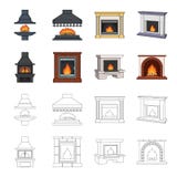 Brand, warmte en comfort Pictogrammen van de open haard de vastgestelde inzameling in beeldverhaal, van de het symboolvoorraad va Stock Afbeeldingen Brand, warmte en comfort Pictogrammen van de open haard de vastgestelde inzameling in beeldverhaal, van de het symboolvoorraad va Stock Afbeeldingen