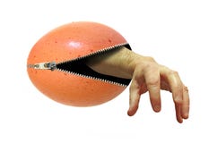 Bras mystérieux handemerging de l'intérieur d'un oeuf défait la fermeture éclair image stock Bras mystérieux handemerging de l'intérieur d'un oeuf défait la fermeture éclair image stock